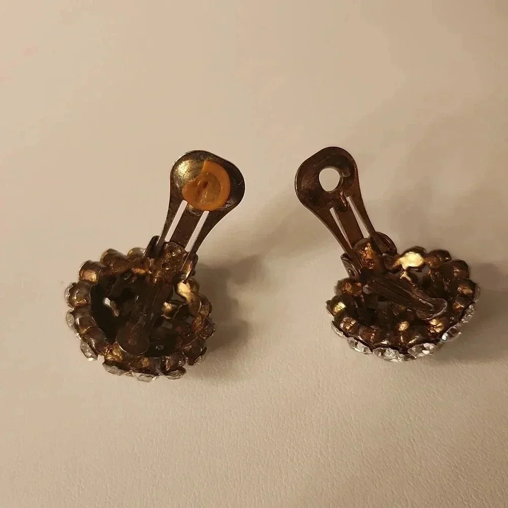 Statement Rhinestone Filled Clip On Stud Earrings